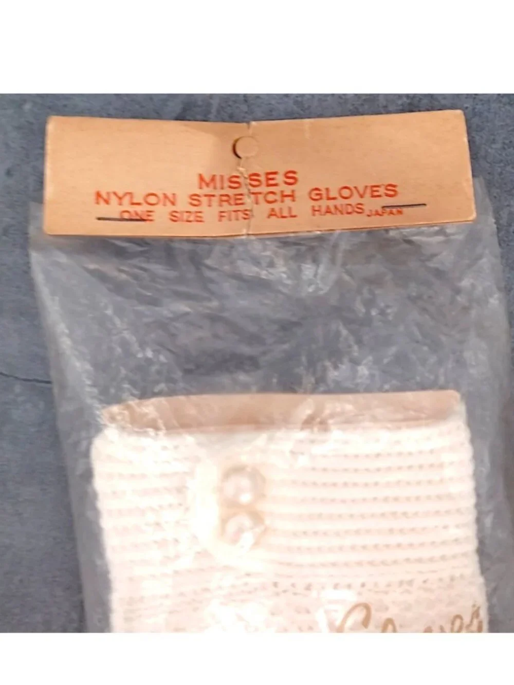 Cream White Fishnet Stretch Gloves /Pearl Buttons Formal 7.5